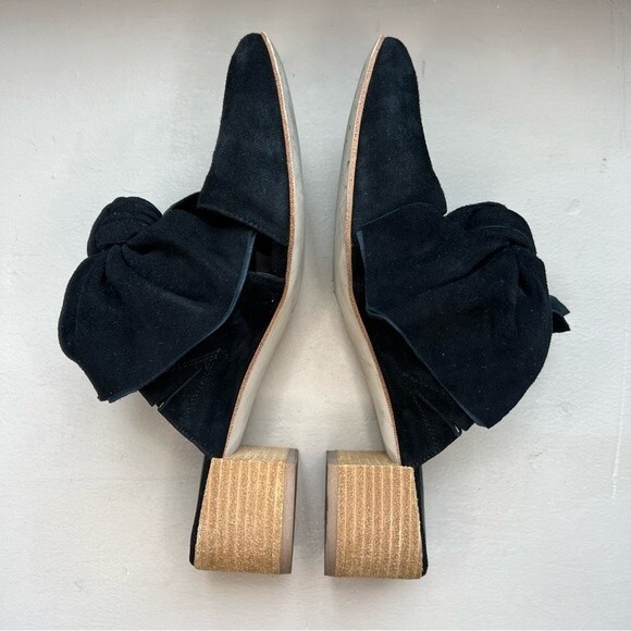 Jeffrey Campbell Black Suede Mule Slip On Shoes w/ Bow & Block Heel Women’s 8 - Picture 4 of 16